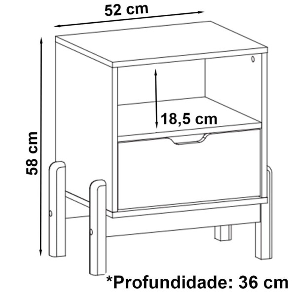 Encontraproduto.com.br - Kit 2 Mesas de Cabeceira 1 Gaveta 004015 DCASA