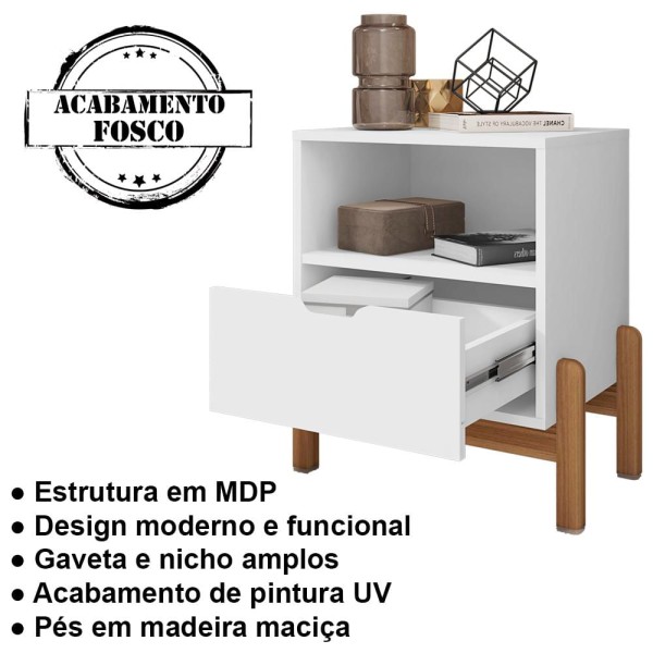 Encontraproduto.com.br - Kit 2 Mesas de Cabeceira 1 Gaveta 004015 DCASA