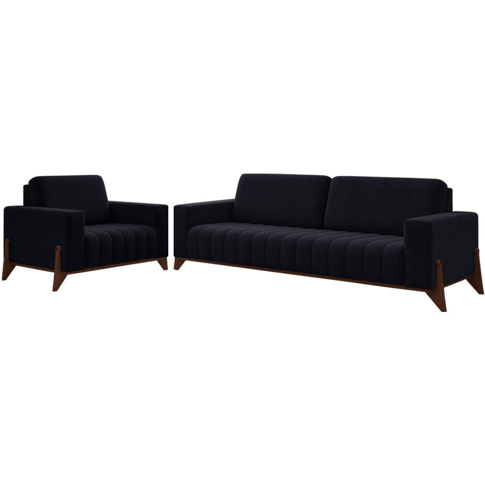 Kit Sofa 189 cm E Poltrona Decorativa Veron Veludo Moll