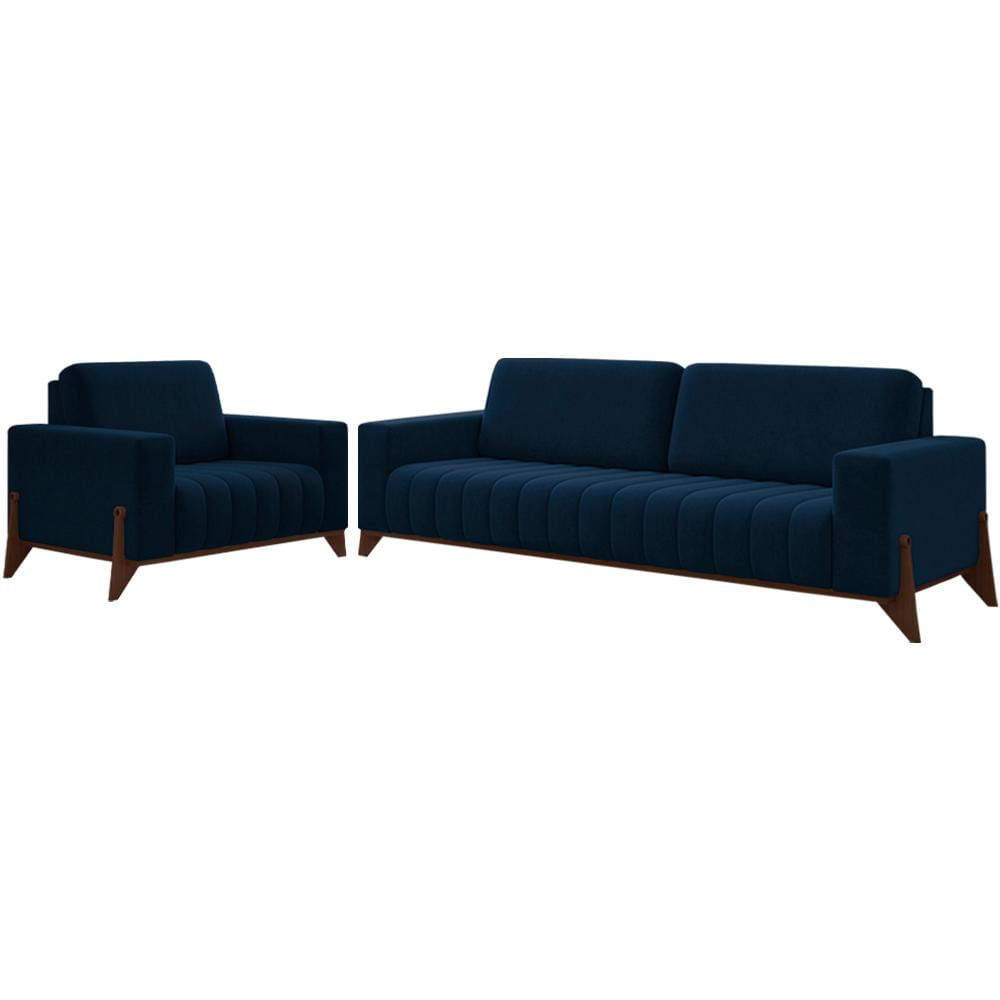 Kit Sofa 189 cm E Poltrona Decorativa Veron Veludo Moll