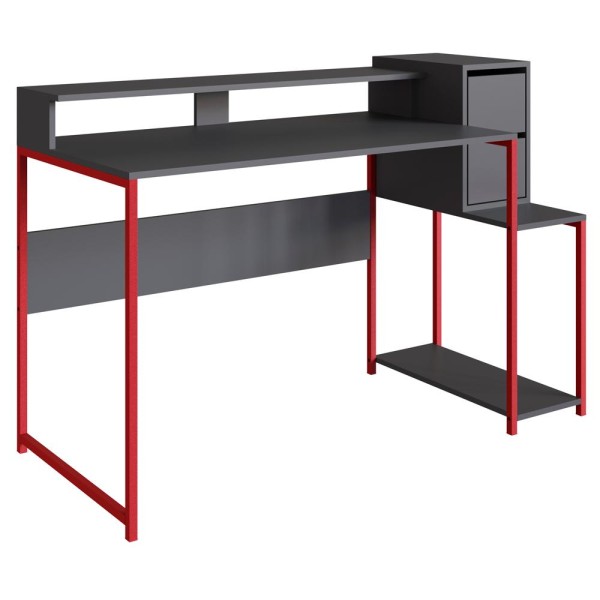 Encontraproduto.com.br - Mesa Para Computador Gamer 2 Gavetas RYZE 4501 Vermelho Grafite PP