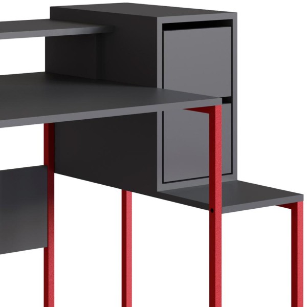 Encontraproduto.com.br - Mesa Para Computador Gamer 2 Gavetas RYZE 4501 Vermelho Grafite PP