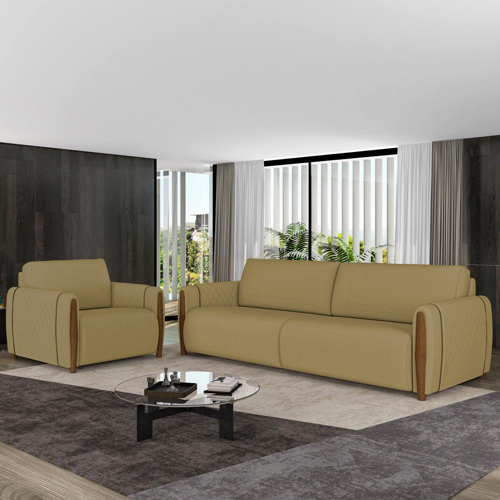 Kit Sofa 223 cm E Poltrona Decorativa Encanto Linho Moll