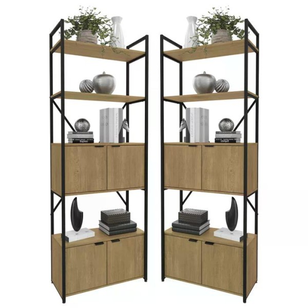 Encontraproduto.com.br - Conjunto 02 Estantes Alta 04 Portas 200x72cm Industrial Crome LI018 Kappesberg