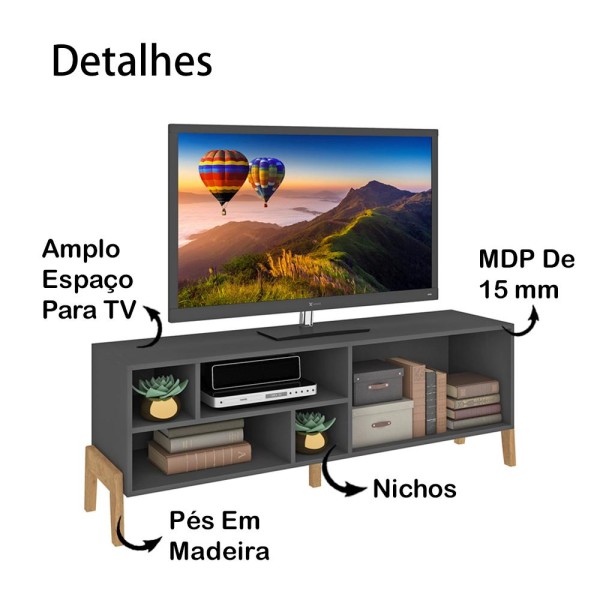 Encontraproduto.com.br - Rack 02 Portas Com Pes Madeira 1603 Fell