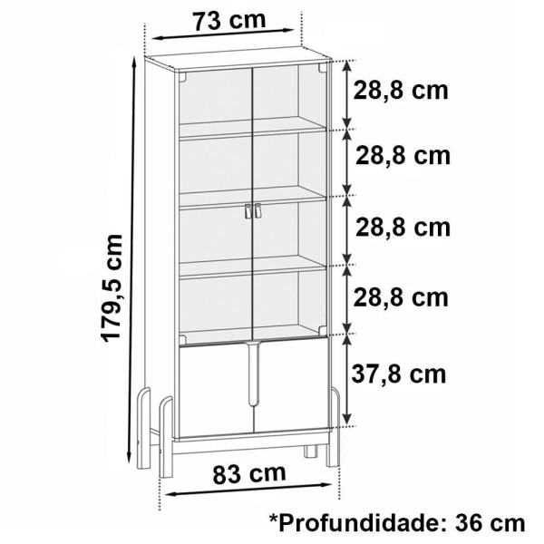 Encontraproduto.com.br - Cristaleira 4 Portas Para Sala De Estar 50519 Azul Cobalto Cedro DCASA