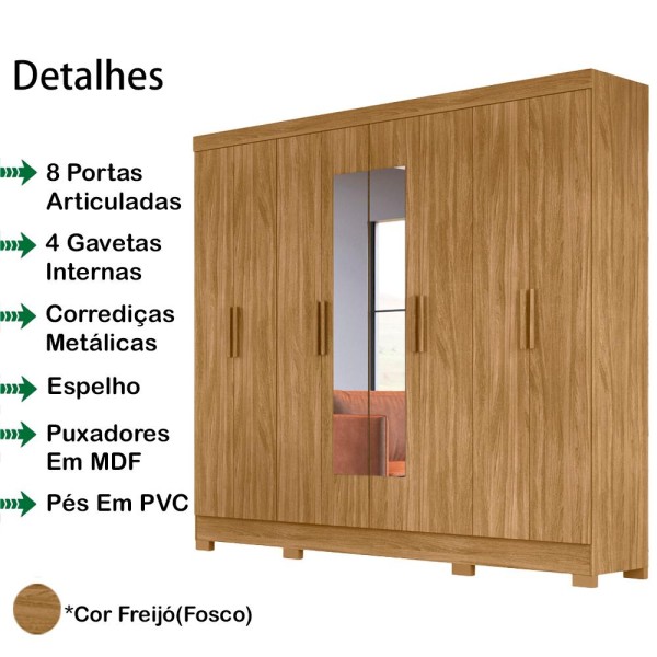 Guarda Roupa Casal 8 Portas Com Espelho 9113 Moval
