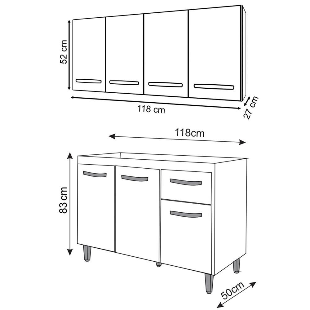 Encontraproduto.com.br - Armario Aereo 4 Portas e Balcao 120cm Mobbs
