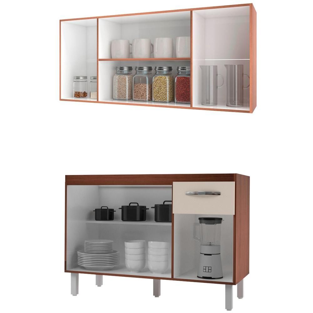 Encontraproduto.com.br - Armario Aereo 4 Portas e Balcao 120cm Mobbs