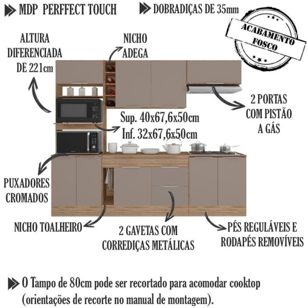 Encontraproduto.com.br - Cozinha Compacta 5 Peças J00212 Ferrara Carvalho Oak Fume Pln Carvalho Oak Fume
