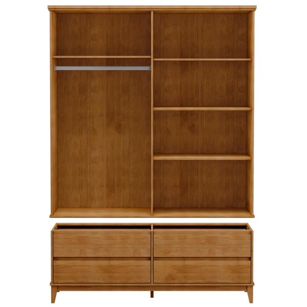 Encontraproduto.com.br - Guarda Roupa 4 Portas Bipartido Com Espelho MDF/Madeira Maciça 2803 Prata FNT