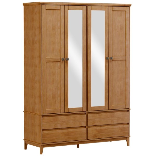 Encontraproduto.com.br - Guarda Roupa 4 Portas Bipartido Com Espelho MDF/Madeira Maciça 2803 Prata FNT