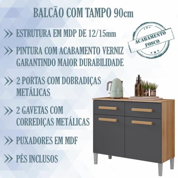 Encontraproduto.com.br - Balcao Com Tampo 90cm 2012151 ARMoveis