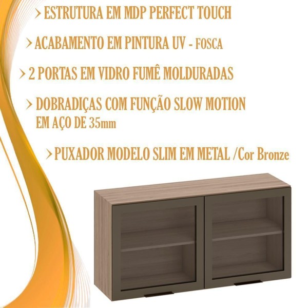 Encontraproduto.com.br - Armario Aereo 2 PT De Vidro 120CM 12545 PLN
