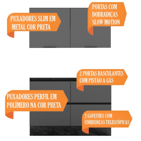 Encontraproduto.com.br - Armario Aereo e Balcao Com Tampo Kit3 PLN