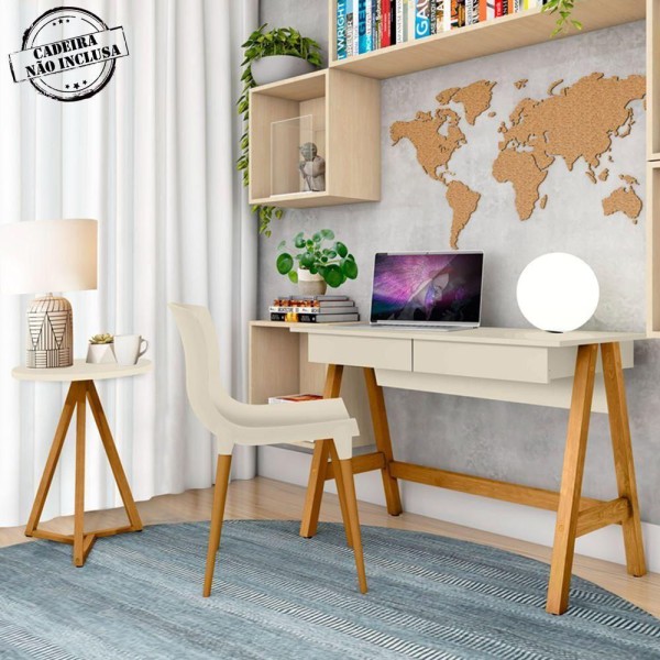 Encontraproduto.com.br - Mesa Lateral E Mesa Para Computador Off White Nature Tebar