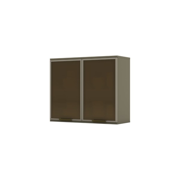 Encontraproduto.com.br - Armário Aéreo 80 cm 2 Portas Vidro 2 Prateleiras 2 Nichos Cozinha Connect 100% MDF Areia Duna