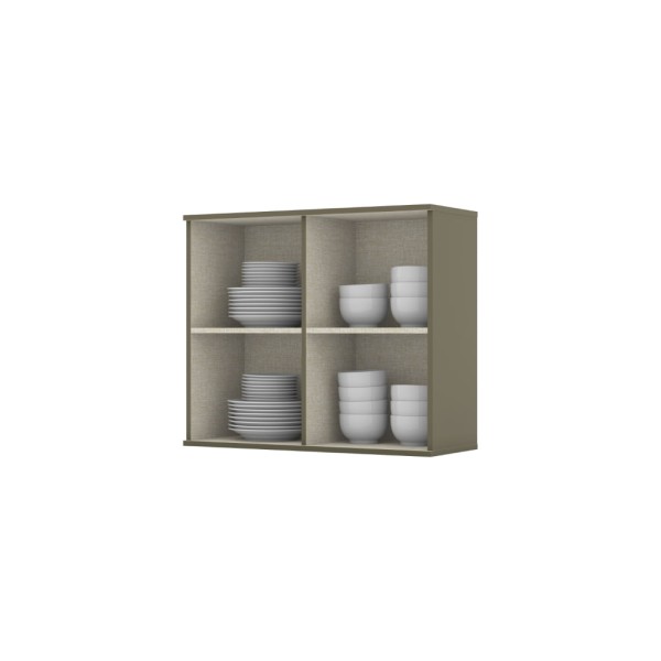 Encontraproduto.com.br - Armário Aéreo 80 cm 2 Portas Vidro 2 Prateleiras 2 Nichos Cozinha Connect 100% MDF Areia Duna