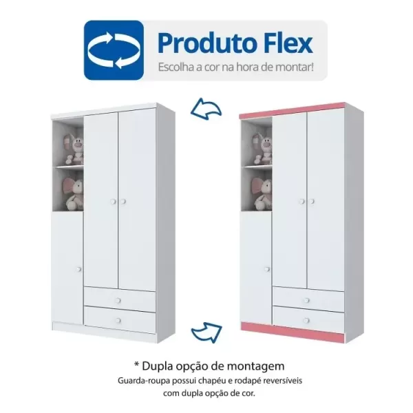 Encontraproduto.com.br - Quarto de Bebê com Guarda-Roupa 3 Portas Cômoda e Berço 3 em 1 Lápis de Cor Espresso Móveis Branco