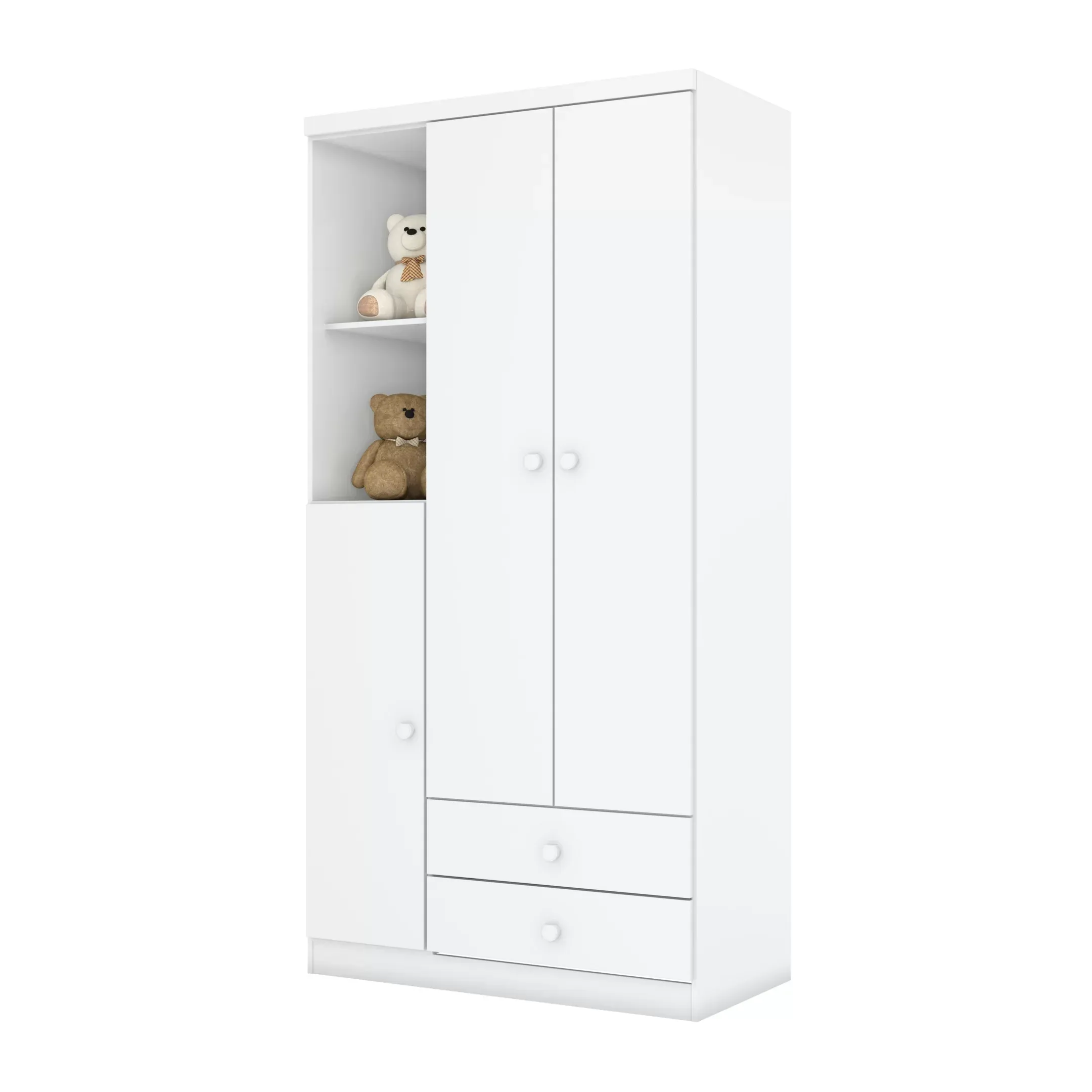 Encontraproduto.com.br - Quarto de Bebê com Guarda-Roupa 3 Portas Cômoda e Berço 3 em 1 Lápis de Cor Espresso Móveis Branco