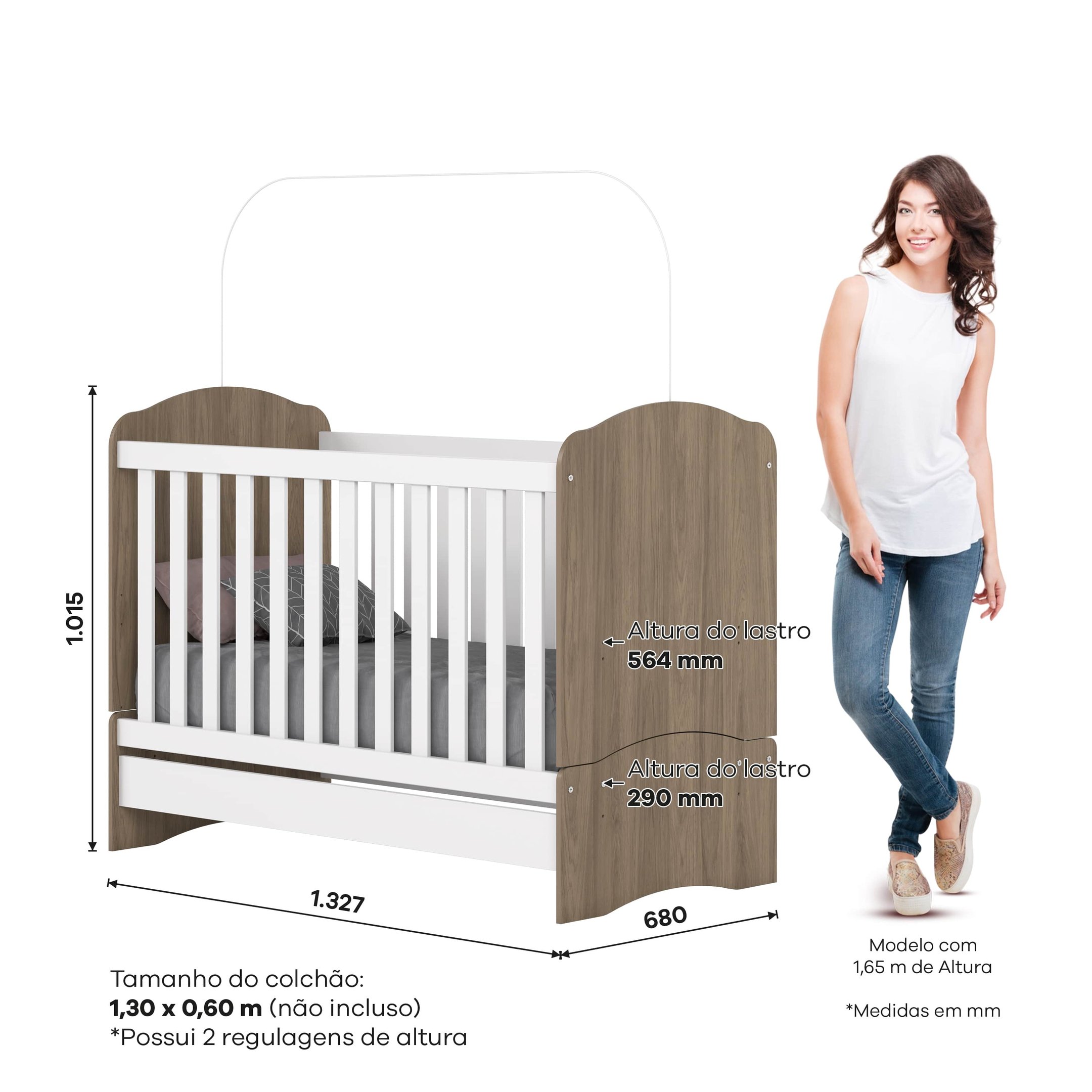 Encontraproduto.com.br - Quarto de Bebê com Guarda-Roupa 3 Portas Cômoda e Berço 3 em 1 Lápis de Cor Espresso Móveis Branco/Rústico