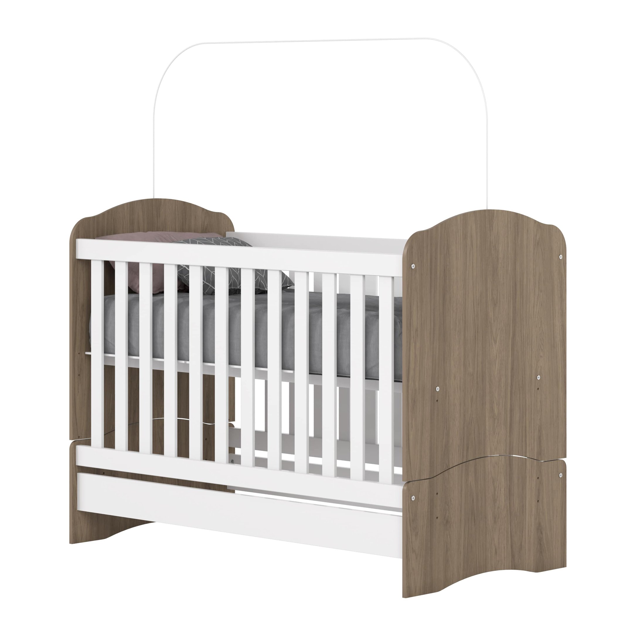 Encontraproduto.com.br - Quarto de Bebê com Guarda-Roupa 3 Portas Cômoda e Berço 3 em 1 Lápis de Cor Espresso Móveis Branco/Rústico