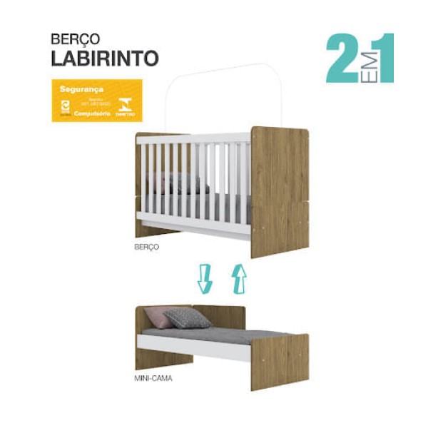 Encontraproduto.com.br - Berço Mini Cama Labirinto - Rústico/Branco