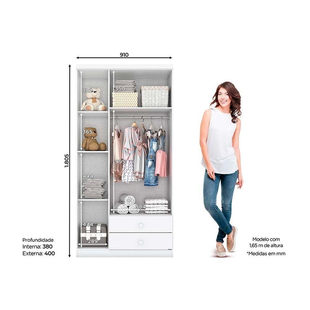 Encontraproduto.com.br - Guarda Roupa Roupeiro Quarto Infantil 3 Portas 3 Prateleiras 2 Nichos MDF Branco Rosa Bebê Flex