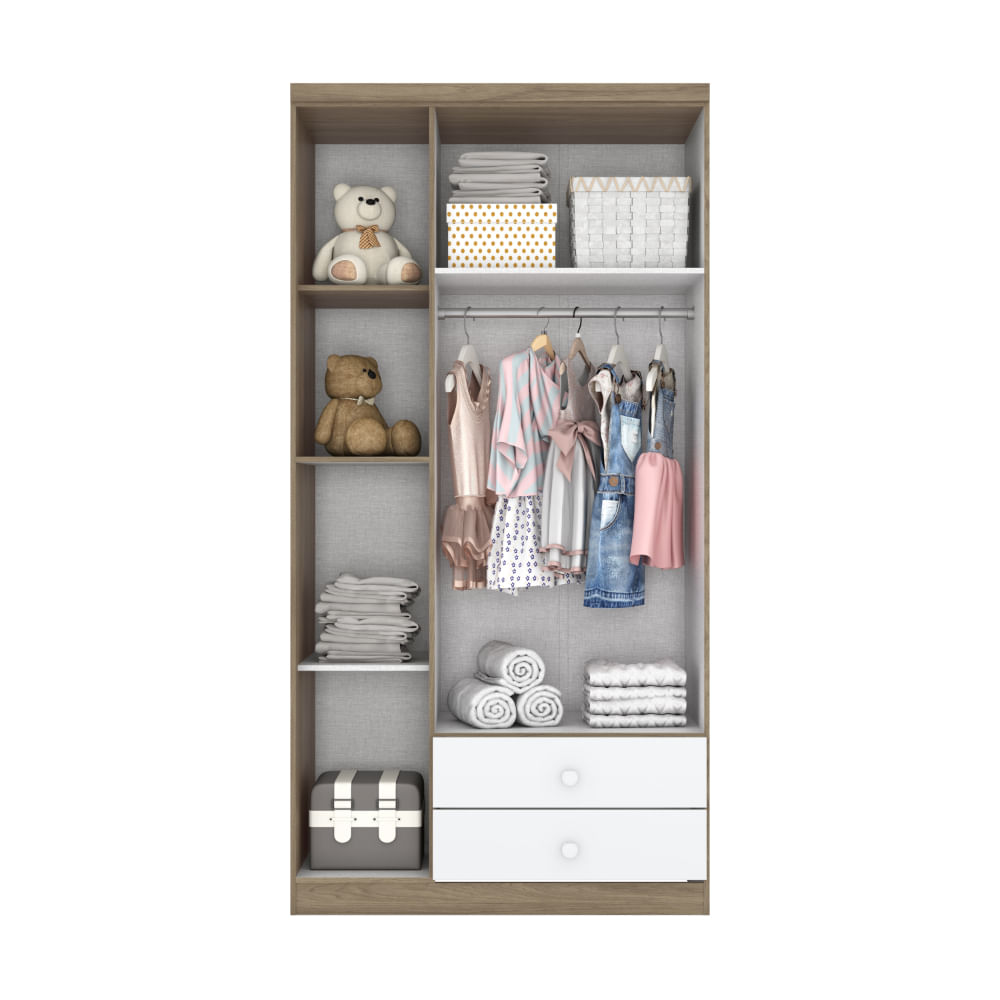 Encontraproduto.com.br - Guarda Roupa Roupeiro Quarto Infantil Menta 3 Portas 3 Prateleiras 2 Nichos MDF Marrom Branco
