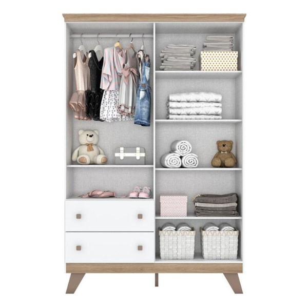 Encontraproduto.com.br - Guarda-Roupa / Roupeiro Infantil 4 Portas 2 Gavetas com Vidro Confete Henn Branco e Jequetibá 131cm
