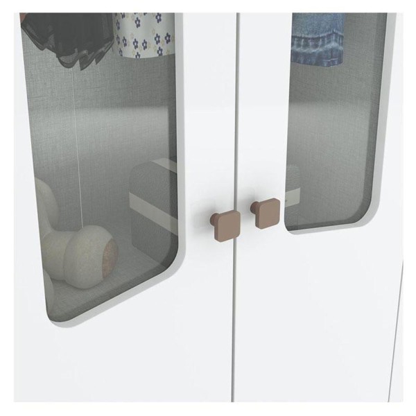 Encontraproduto.com.br - Guarda-Roupa / Roupeiro Infantil 4 Portas 2 Gavetas com Vidro Confete Henn Branco e Jequetibá 131cm