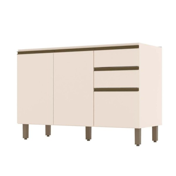 Balcão de Cozinha Connect p/ Pia c/2 Gavetas e 3 Portas 120x51x82cm Off White - Henn