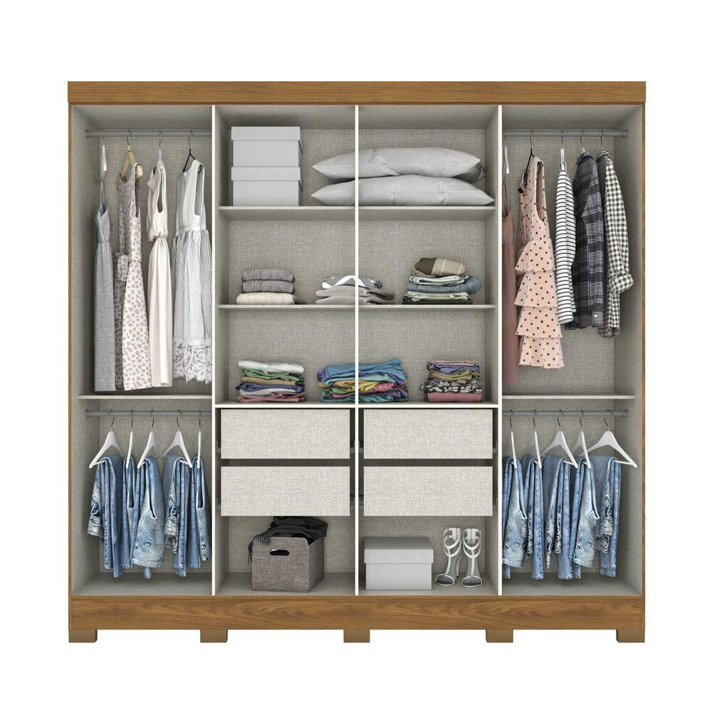 Guarda Roupa Casal 8 Portas 4 Gavetas Nevi Casa 812 Nature Com Off White