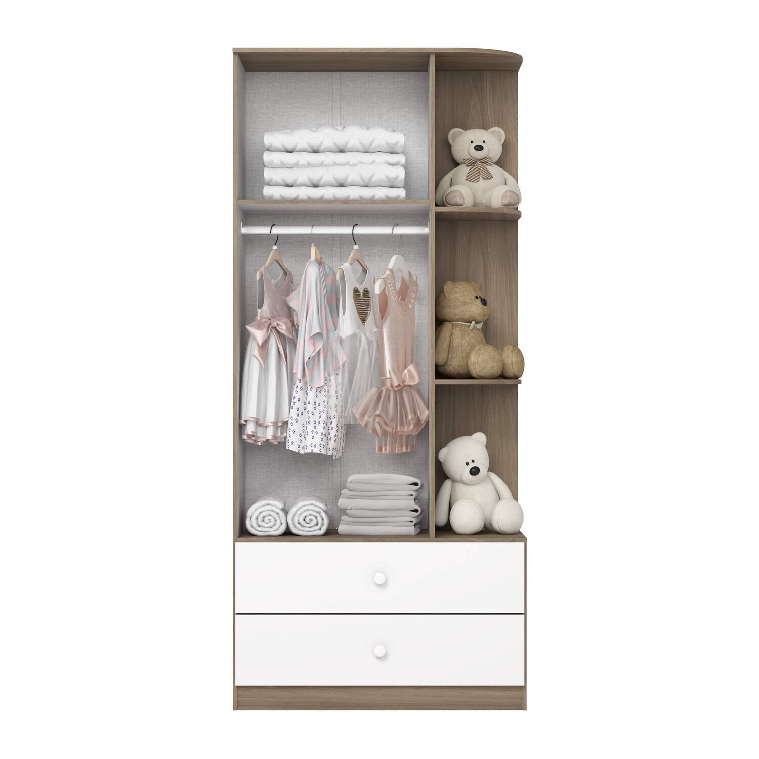 Encontraproduto.com.br - Quarto de Bebê com Guarda-Roupa 2 Portas Cômoda e Berço Labirinto Rústico/Branco