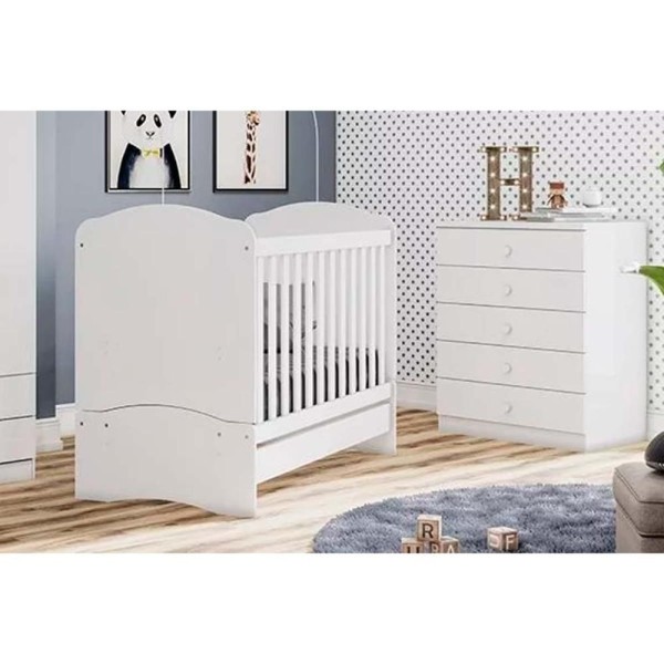 Encontraproduto.com.br - Quarto Infantil Completo Bala De Menta 2 Peças (1 Cômoda + 1 Berço) Qi95 Branco - Henn