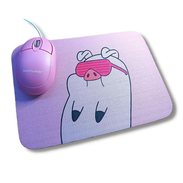 Encontraproduto.com.br - Combo Mouse Multilaser Rosa Mo304 + Mouse Pad Porco Dance
