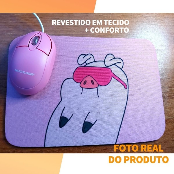 Encontraproduto.com.br - Combo Mouse Multilaser Rosa Mo304 + Mouse Pad Porco Dance