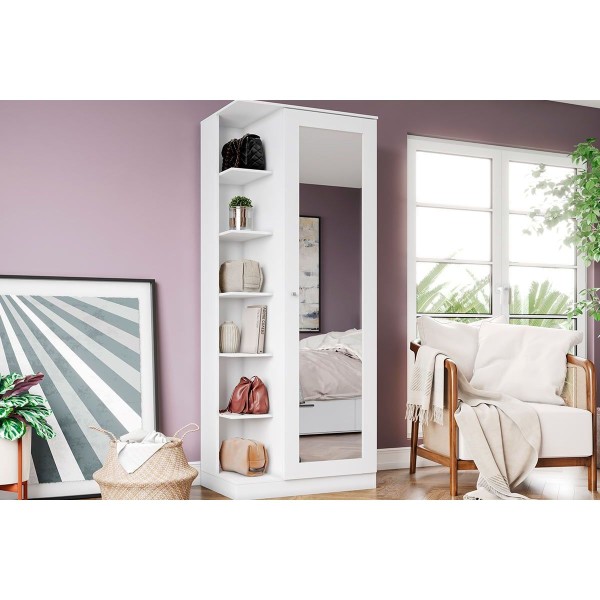 Encontraproduto.com.br - Armário Sapateira Quarto Duetto c/ 1 Porta c/ Espelho Branco - Henn