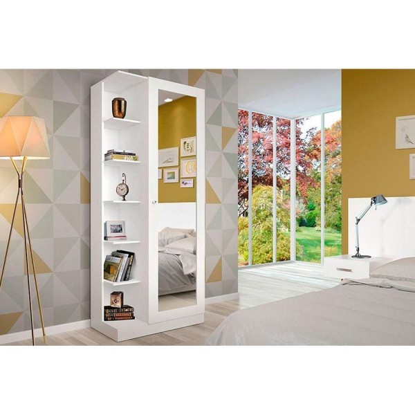 Encontraproduto.com.br - Armário Sapateira Quarto Duetto c/ 1 Porta c/ Espelho Branco - Henn