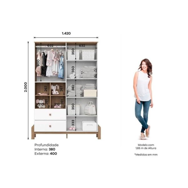 Encontraproduto.com.br - Quarto De Bebê Completo Ternura 3 Peças (1 Guarda Roupa + 1 Berço + 1 Cômoda) Qi79 Branco-jequitiba