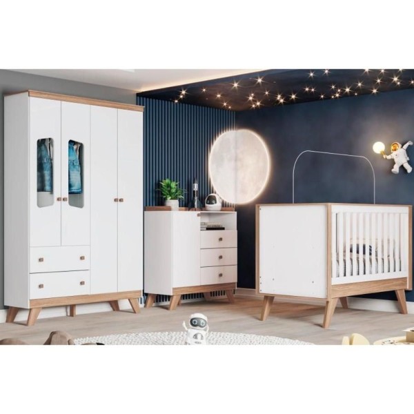 Encontraproduto.com.br - Quarto De Bebê Completo Confete 3 Peças (1 Guarda Roupa + 1 Berço + 1 Cômoda) Qi57 Branco-jequitiba