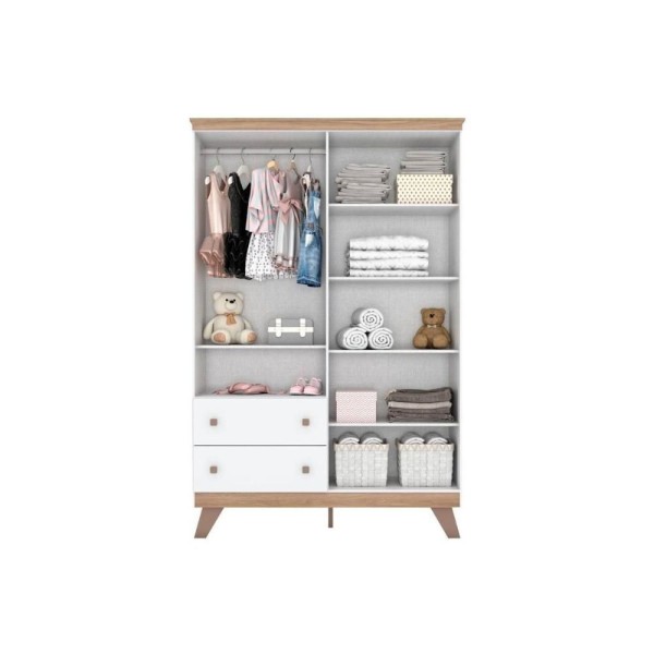Encontraproduto.com.br - Quarto De Bebê Completo Confete 3 Peças (1 Guarda Roupa + 1 Berço + 1 Cômoda) Qi57 Branco-jequitiba