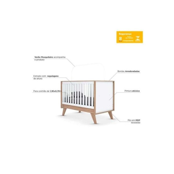 Encontraproduto.com.br - Quarto De Bebê Completo Confete 3 Peças (1 Guarda Roupa + 1 Berço + 1 Cômoda) Qi57 Branco-jequitiba