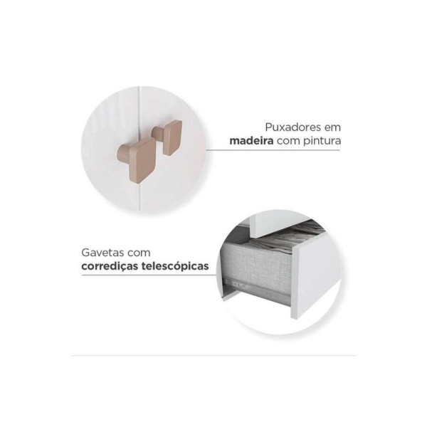 Encontraproduto.com.br - Quarto De Bebê Completo Confete 3 Peças (1 Guarda Roupa + 1 Berço + 1 Cômoda) Qi57 Branco-jequitiba