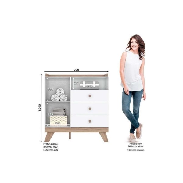 Encontraproduto.com.br - Quarto De Bebê Completo Confete 3 Peças (1 Guarda Roupa + 1 Berço + 1 Cômoda) Qi57 Branco-jequitiba