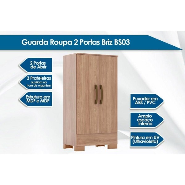 Encontraproduto.com.br - Armário Multiuso Casal 2 Portas C- Pés Briz Bs03 Jequitibá Brilho - Henn