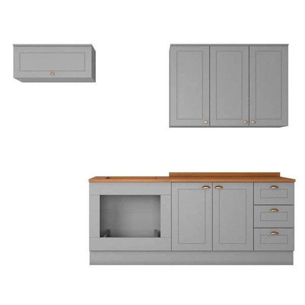 Encontraproduto.com.br - Cozinha Completa Americana (2 Aéreos, 2 Balcões, 2 Complementos) 6 Peças Cinza - Henn
