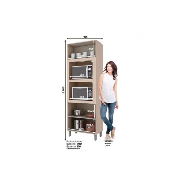Encontraproduto.com.br - Módulo Cozinha Henn Connect Paneleiro 3 Portas (2 Fornos) 71.5cm Off White