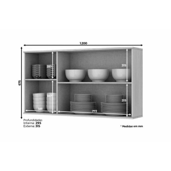 Encontraproduto.com.br - Armário Aéreo p/ Cozinha Connect 3 Portas 120cm Duna/Cristal - Henn