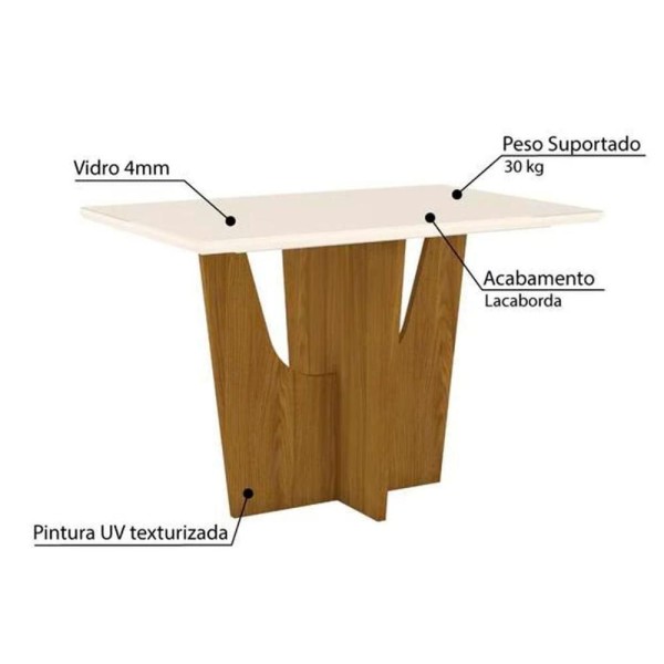 Encontraproduto.com.br - Sala De Jantar Completa Vértice C/ Vidro 120Cm + 4 Cadeiras Vita Nature/Veludo Light Linho - Henn
